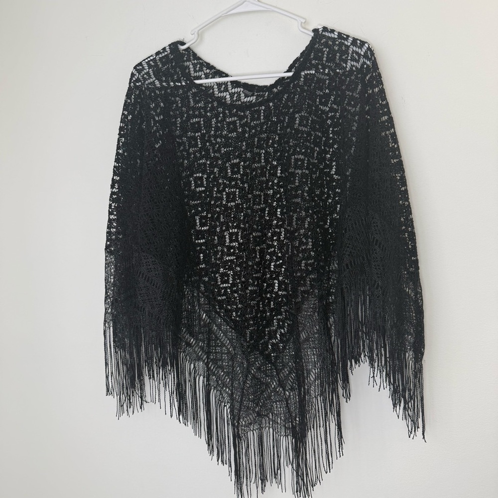 Boho Black Lace Fringe Shawl